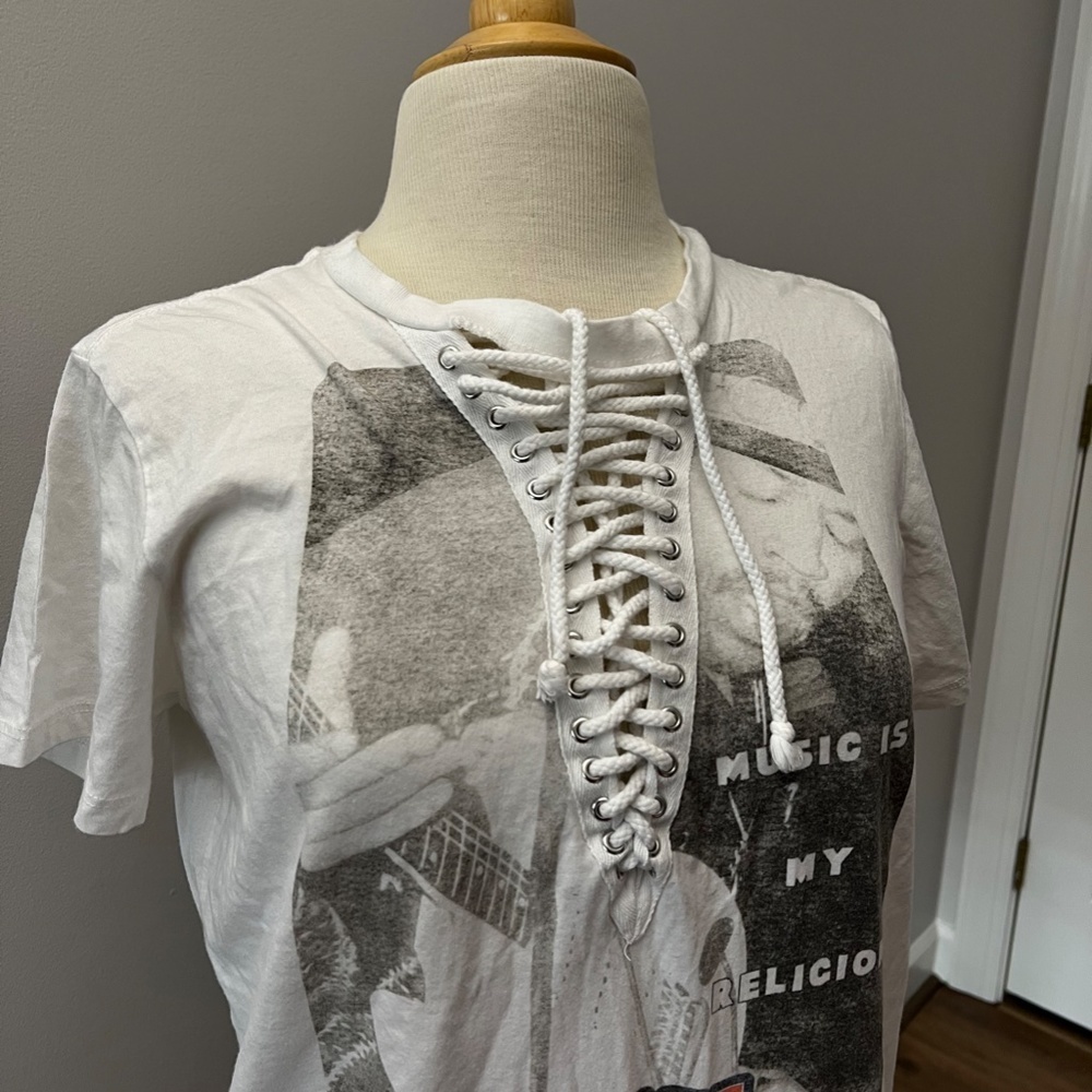 Rockin Artwork Unique Jimi Hendrix fLace Up Front Graphic Tee Sz M - Picture 3 of 9